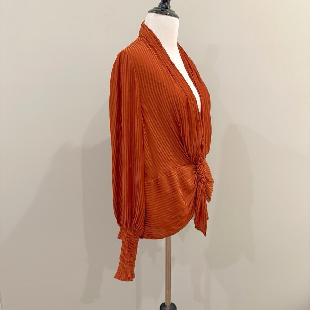 Current Air Blouse Size Small Rust Orange Striped Long Sleeve Anthropologie Boho - Picture 8 of 13